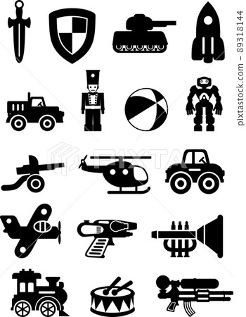 Set of different silhouettes children toys isolated on white background. Set of different silhouettes children toys isolated on white background. 89318144