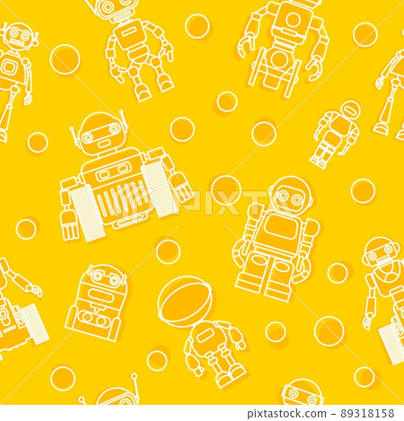 Modern seamless robots flat linear pattern on yellow background. Vector illustration. 89318158