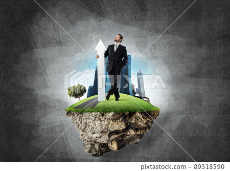 Businessman and pointing banner 89318590