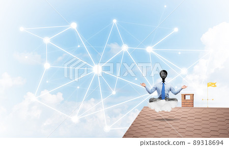 Concept of security and privacy protection with camera headed man meditating 89318694