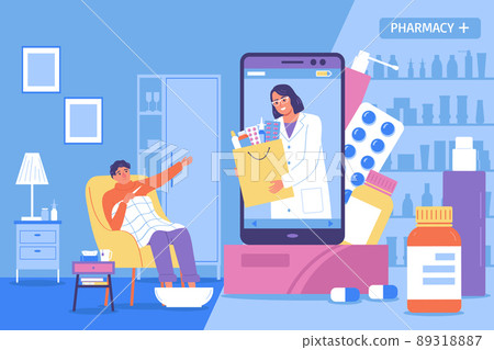 Online Pharmacy Flat Background Online Pharmacy Flat Background 89318887