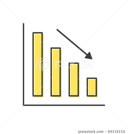 向下箭頭和黃色條形圖-經營業績下降/下降/惡化的圖像材料 89319158