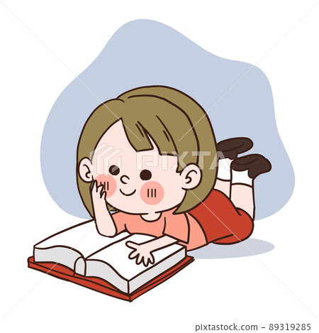 A happy little girl reading a book. vector cartoon character A happy little girl reading a book. vector cartoon character 89319285