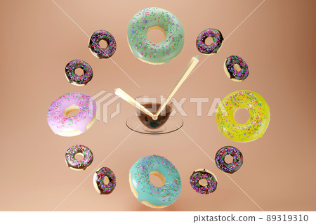 Colorful donuts and coffee 3d render 89319310