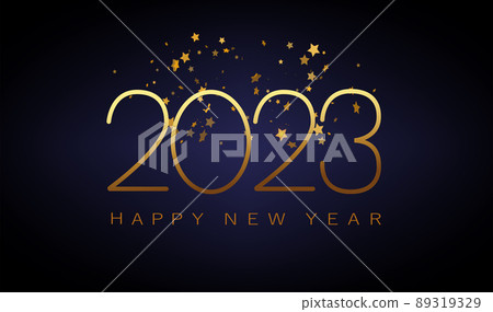2023 New year golden with Abstract shiny color gold design element and glitter effect on dark background. For Calendar, poster design 89319329
