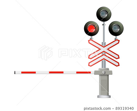 Road signs and railroad crossing barriers are used in the United States.traffic light, Railway barriers close isolated on white background, design concept for start up, business solutions, 89319340