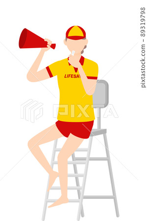 Female life saver poses, whistle from the watch stand 89319798