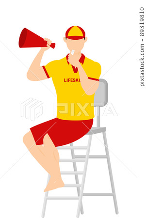 Male life saver poses, whistle from watch stand 89319810
