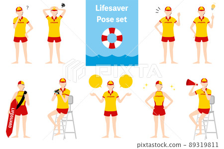 Female life saver pose set, doubts, worries, encouragement, pointing, etc. 89319811