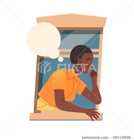 African American Woman in Open Window Talking to Neighbor Vector Illustration 89319906