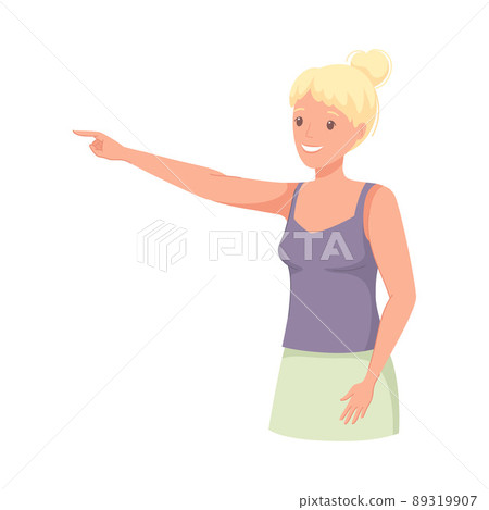 Woman Character Indicating Something Pointing with Index Finger as Hand Gesture Specifying Direction Vector Illustration 89319907