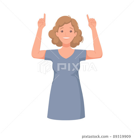 Woman Character Indicating Something Pointing with Index Finger as Hand Gesture Specifying Direction Vector Illustration 89319909