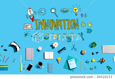 Innovation theme with electronic gadgets and office supplies 89320213