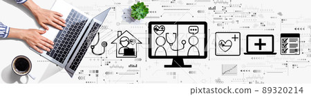 Telehealth theme with person using a laptop 89320214