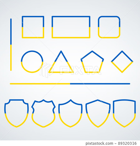 Decorative frames shields and geometric shapes in Ukrainian patriotic blue and yellow colors. Stock vector illustration isolated on white background. Decorative frames shields and geometric shapes in Ukrainian patriotic blue and yellow colors. Stock vector illustration isolated on white background. 89320316