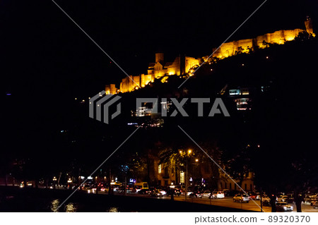 Night view on the Narikala fortress in Tbilisi, Georgia 89320370