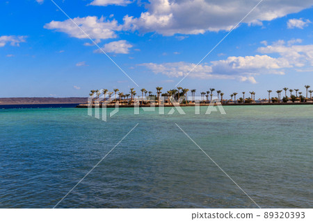 View of Red sea coast on the beach in Hurghada, Egypt 89320393