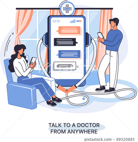 Online medical services metaphor, consultations website and mobile applications, talk to doctor from anywhere Online medical services metaphor, consultations website and mobile applications, talk to doctor from anywhere 89320885