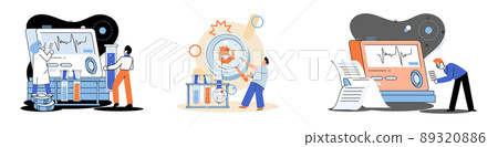 Medical research. Laboratory diagnostic services, medical device design and development scenes set metaphor Medical research. Laboratory diagnostic services, medical device design and development scenes set metaphor 89320886