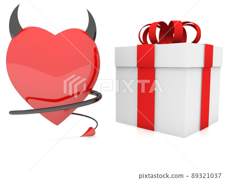 Gift box with a devil heart on a white background 89321037