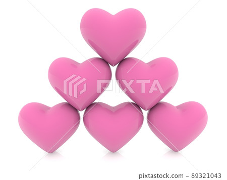 Pyramid of pink hearts on a white background 89321043