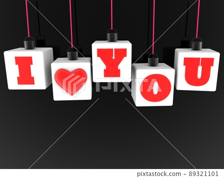 I love you concept on hanging white toy blocks on a black background I love you concept on hanging white toy blocks on a black background 89321101