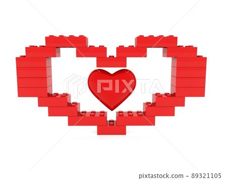 Red heart in the heart of a toy brick heart 89321105