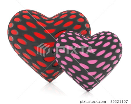 Two hearts of different sizes and colors on white 89321107