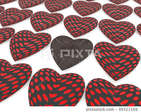 A rusty heart between abstract hearts on a white background A rusty heart between abstract hearts on a white background 89321108