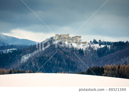 The medieval castle Lietava in winter, Slovakia. The medieval castle Lietava in winter, Slovakia. 89321389