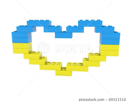 An abstract heart made of toy bricks in the national colors of Ukraine 89321518