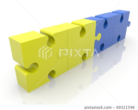 Four puzzle pieces are connected in one row in the national colors of Ukraine 89321596