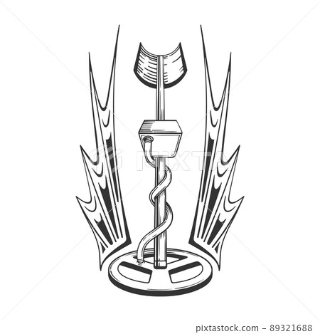 Metal detector logo with wings treasure hunter, heraldic sign, vector for print or design 89321688