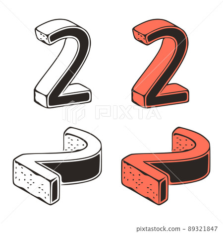 Isometric number 2 doodle vector illustration on white background. Stylized number zero clip art. Isometric number 2 doodle vector illustration on white background. Stylized number zero clip art. 89321847