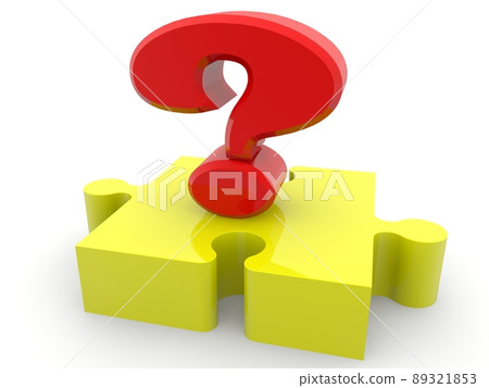 A piece of yellow puzzle with a red question mark A piece of yellow puzzle with a red question mark 89321853