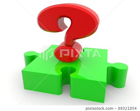 A piece of green puzzle with a red question mark A piece of green puzzle with a red question mark 89321854