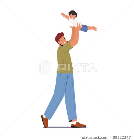 Happy Father Character Tossing Up in the Air Little Baby Son. Dad Playing with Child, Family Fun, Weekend Leisure, Game 89322247