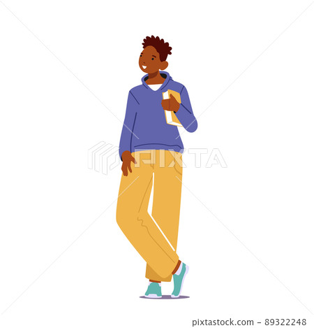 African Schoolboy Teenager with Textbook in Hand Isolated on White Background. Happiness, Education, Childhood 89322248