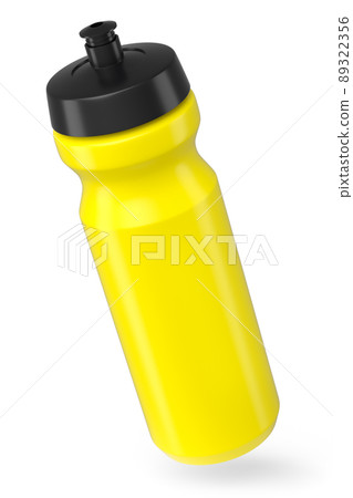 Yellow plastic sport shaker for protein drink isolated on white background. 3D render of sport food cocktail container Yellow plastic sport shaker for protein drink isolated on white background. 3D render of sport food cocktail container 89322356