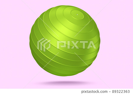 Green fitball or fitness ball isolated pink background. 3d rendering of sport equipment for fitness, yoga and active workout Green fitball or fitness ball isolated pink background. 3d rendering of sport equipment for fitness, yoga and active workout 89322363
