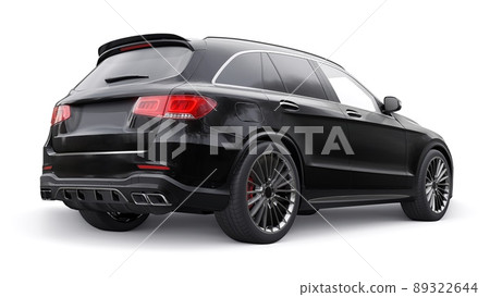 An expensive, ultra-fast sports SUV car for exciting driving in the city, on the highway and on the race track. 3D model of a black car on a white isolated background. 3d rendering. 89322644