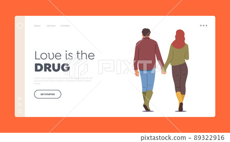 Loving Couple Romantic Relations Landing Page Template. Characters Hold Hands Rear View. Man and Woman Walking Loving Couple Romantic Relations Landing Page Template. Characters Hold Hands Rear View. Man and Woman Walking 89322916