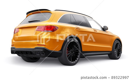 An expensive, ultra-fast sports SUV car for exciting driving in the city, on the highway and on the race track. 3D model of a orange car on a white isolated background. 3d rendering. 89322997