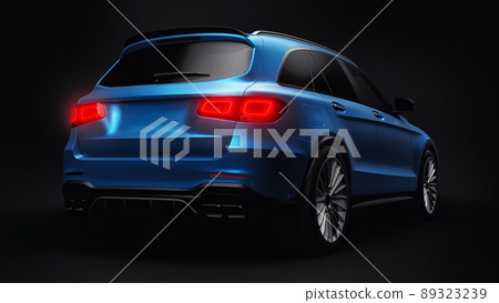 An expensive, ultra-fast sports SUV car for exciting driving in the city, on the highway and on the race track. 3D model of a blue car on a black isolated background. 3d rendering. An expensive, ultra-fast sports SUV car for exciting driving in the city, on the highway and on the race track. 3D model of a blue car on a black isolated background. 3d rendering. 89323239