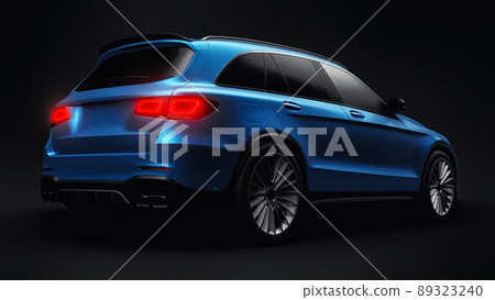An expensive, ultra-fast sports SUV car for exciting driving in the city, on the highway and on the race track. 3D model of a blue car on a black isolated background. 3d rendering. An expensive, ultra-fast sports SUV car for exciting driving in the city, on the highway and on the race track. 3D model of a blue car on a black isolated background. 3d rendering. 89323240