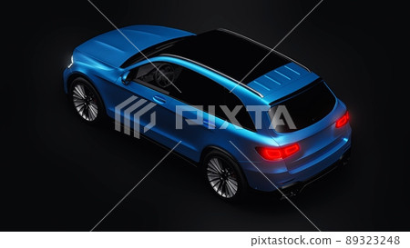 An expensive, ultra-fast sports SUV car for exciting driving in the city, on the highway and on the race track. 3D model of a blue car on a black isolated background. 3d rendering. An expensive, ultra-fast sports SUV car for exciting driving in the city, on the highway and on the race track. 3D model of a blue car on a black isolated background. 3d rendering. 89323248
