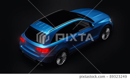 An expensive, ultra-fast sports SUV car for exciting driving in the city, on the highway and on the race track. 3D model of a blue car on a black isolated background. 3d rendering. An expensive, ultra-fast sports SUV car for exciting driving in the city, on the highway and on the race track. 3D model of a blue car on a black isolated background. 3d rendering. 89323249