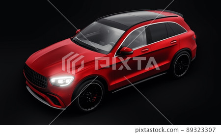 An expensive, ultra-fast sports SUV car for exciting driving in the city, on the highway and on the race track. 3D model of a red car on a black isolated background. 3d rendering. An expensive, ultra-fast sports SUV car for exciting driving in the city, on the highway and on the race track. 3D model of a red car on a black isolated background. 3d rendering. 89323307