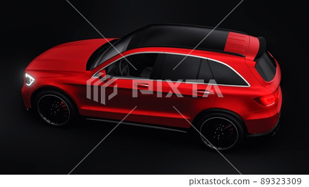 An expensive, ultra-fast sports SUV car for exciting driving in the city, on the highway and on the race track. 3D model of a red car on a black isolated background. 3d rendering. An expensive, ultra-fast sports SUV car for exciting driving in the city, on the highway and on the race track. 3D model of a red car on a black isolated background. 3d rendering. 89323309