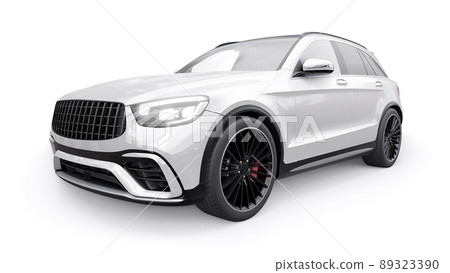 An expensive, ultra-fast sports SUV car for exciting driving in the city, on the highway and on the race track. 3D model of a white car on a white isolated background. 3d rendering. 89323390